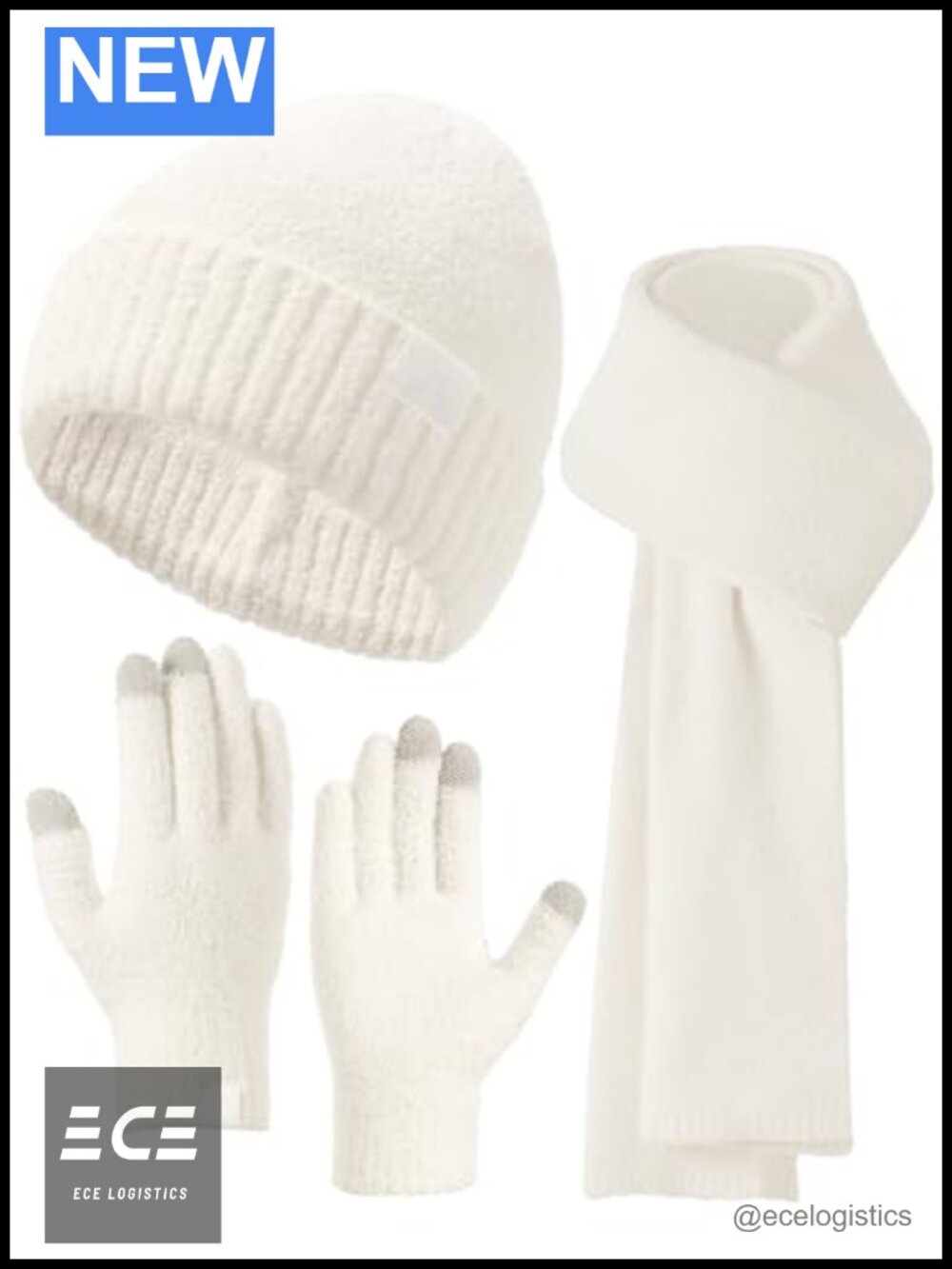 Womens Winter Beanie Hat Long Chunky Scarf Touchscreen Gloves 3-Piece Set